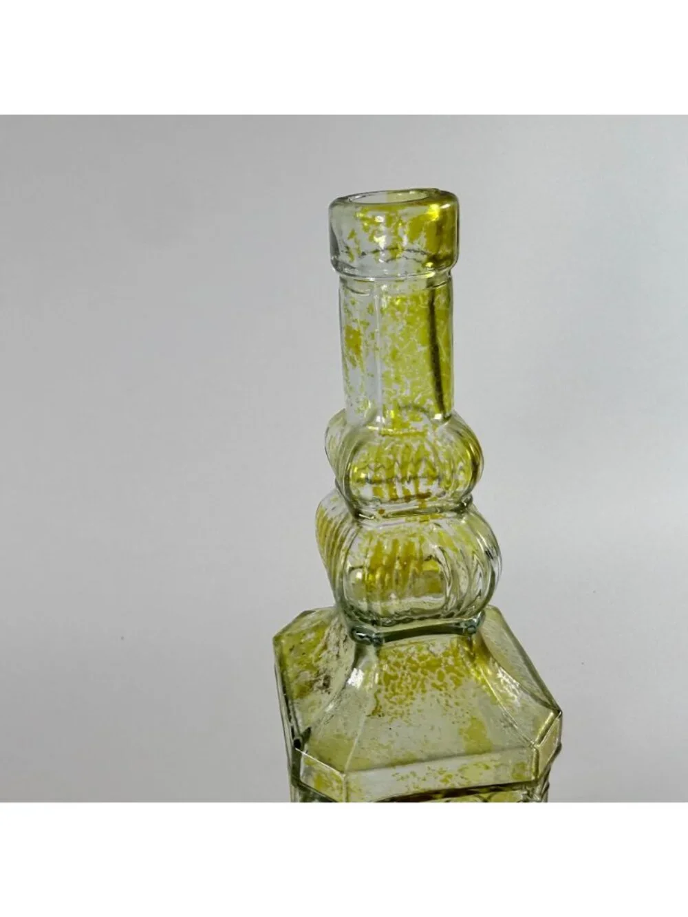 Vintage Yellow Embossed Glass Bottle 11.75